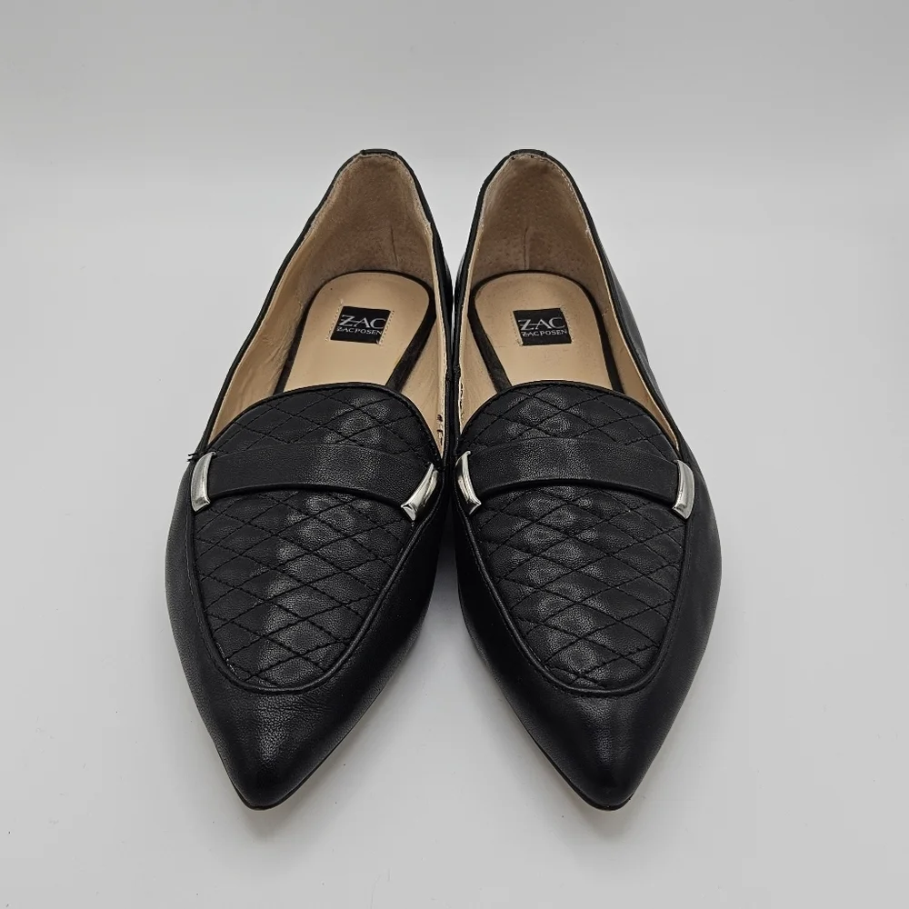 ZAC Zac Posen black leather quilted Nayeli pointed toe loafers size 7.5